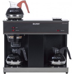 BUNN Pour-O-Matic Three-Burner Pour-Over Coffee Brewer, Stainless Steel, Black
