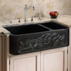 Luxury Signature Hardware 33" Ivy 70/30 Offset Double Bowl Polished Granite Sink